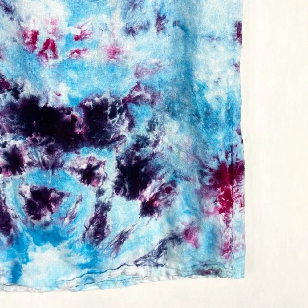 Viola Borghi Medium Top Victory Dance Tie Dye Handmade Blue Linen Lace 1611‎